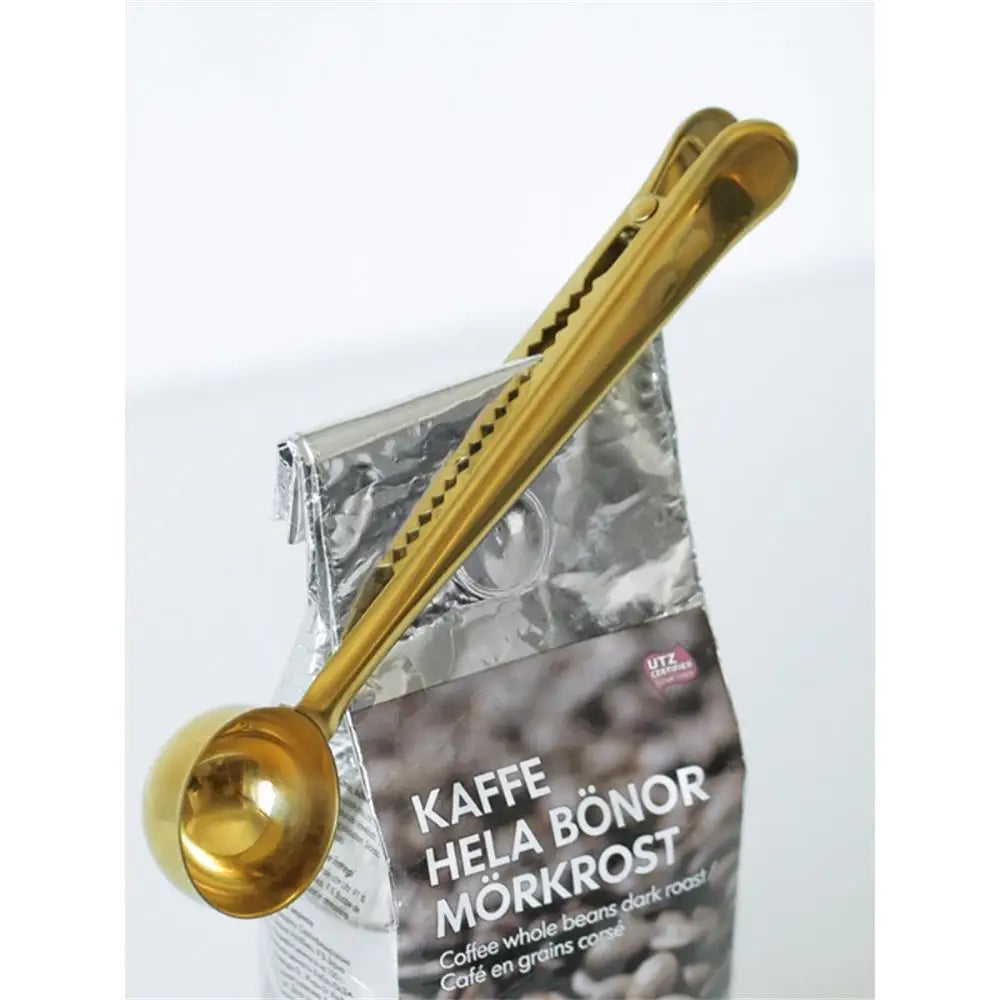 2-In-1 Coffee Scoop Stainless Steel Coffee Powder Measuring Scoop with Sealing Clip Tea Milk Powder Scoop Coffee Accessories