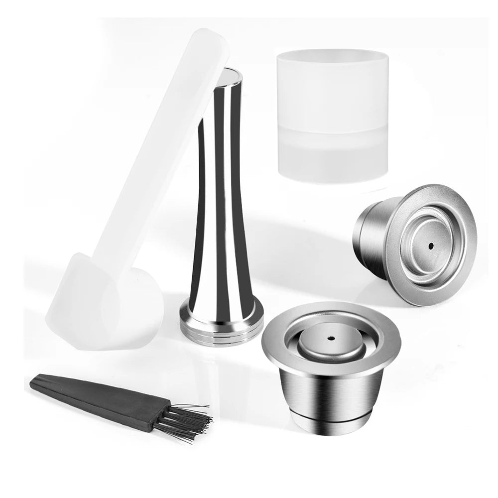 Reusable Coffee Capsule for Nespresso Stainless Steel Espresso Cups Refillable Coffee Pods Capsule with Tamper Dosing Ring