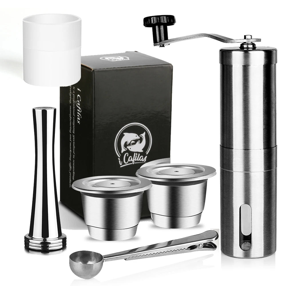 Reusable Coffee Capsule for Nespresso Stainless Steel Espresso Cups Refillable Coffee Pods Capsule with Tamper Dosing Ring