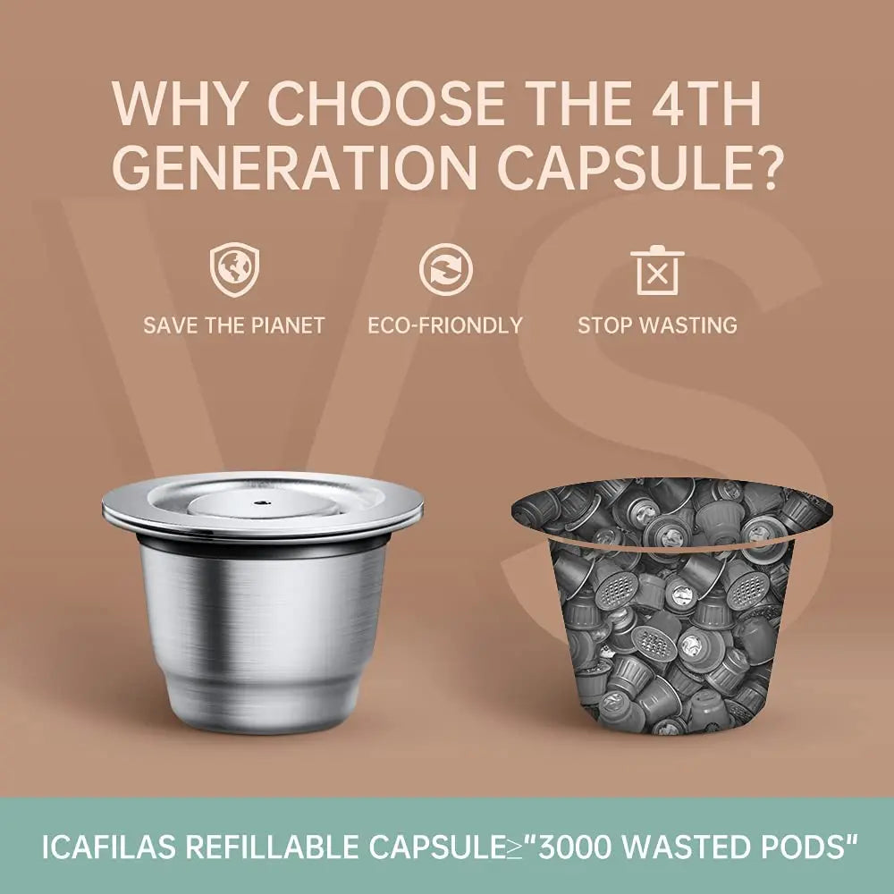 Reusable Coffee Capsule for Nespresso Stainless Steel Espresso Cups Refillable Coffee Pods Capsule with Tamper Dosing Ring