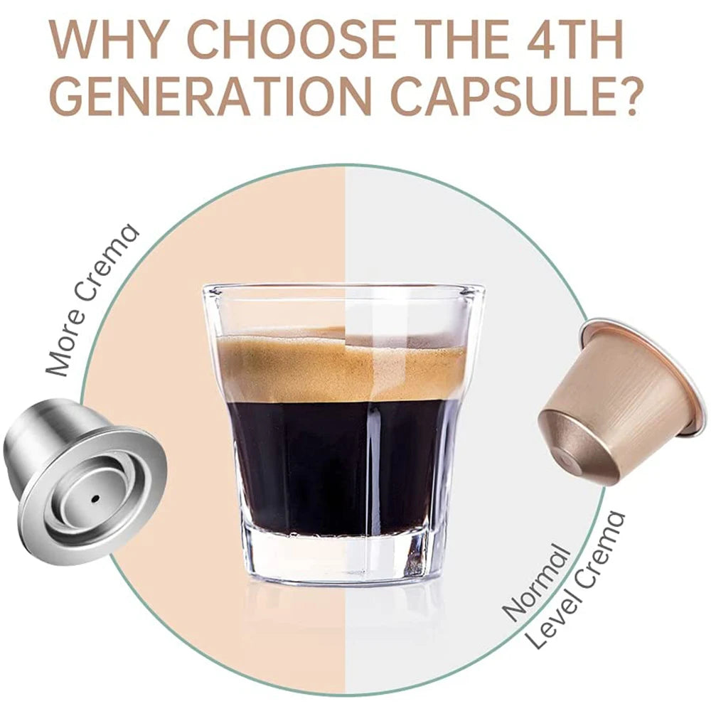 Reusable Coffee Capsule for Nespresso Stainless Steel Espresso Cups Refillable Coffee Pods Capsule with Tamper Dosing Ring