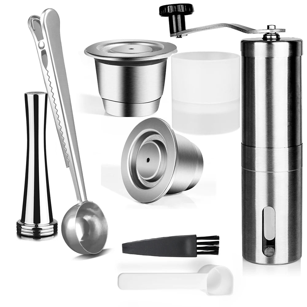 Reusable Coffee Capsule for Nespresso Stainless Steel Espresso Cups Refillable Coffee Pods Capsule with Tamper Dosing Ring
