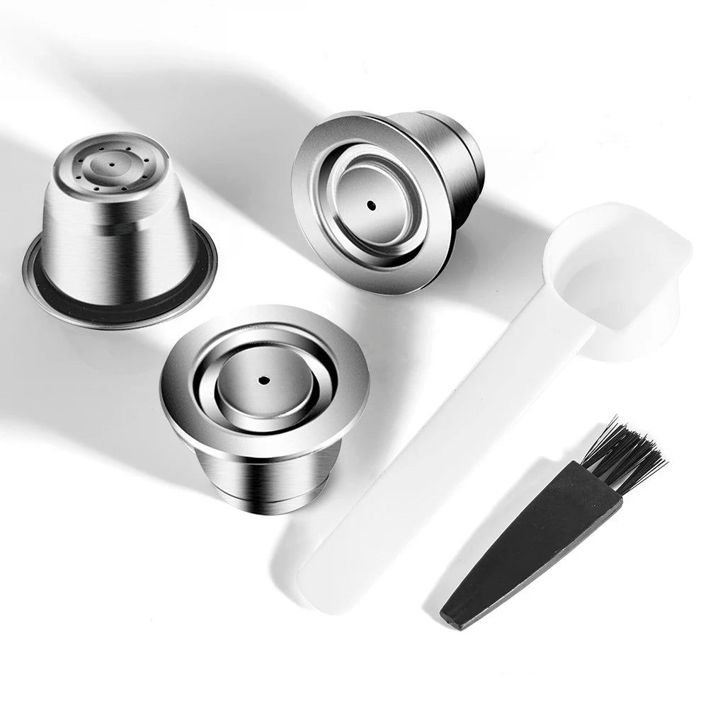 Reusable Coffee Capsule for Nespresso Stainless Steel Espresso Cups Refillable Coffee Pods Capsule with Tamper Dosing Ring