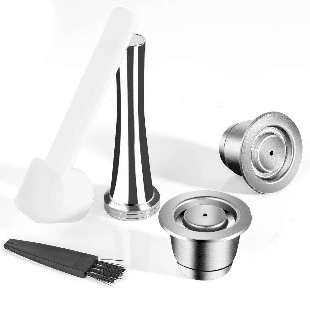 Reusable Coffee Capsule for Nespresso Stainless Steel Espresso Cups Refillable Coffee Pods Capsule with Tamper Dosing Ring