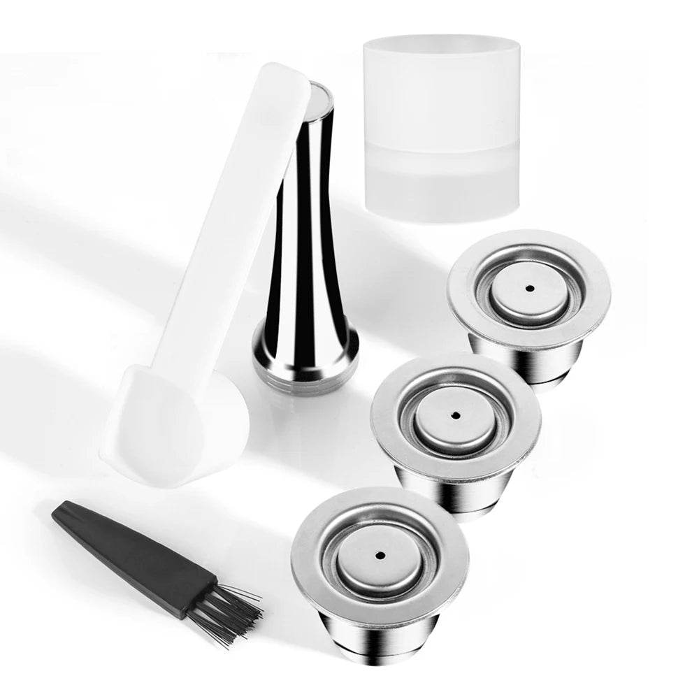 Reusable Coffee Capsule for Nespresso Stainless Steel Espresso Cups Refillable Coffee Pods Capsule with Tamper Dosing Ring