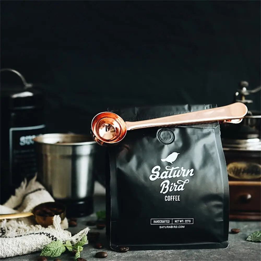2-In-1 Coffee Scoop Stainless Steel Coffee Powder Measuring Scoop with Sealing Clip Tea Milk Powder Scoop Coffee Accessories