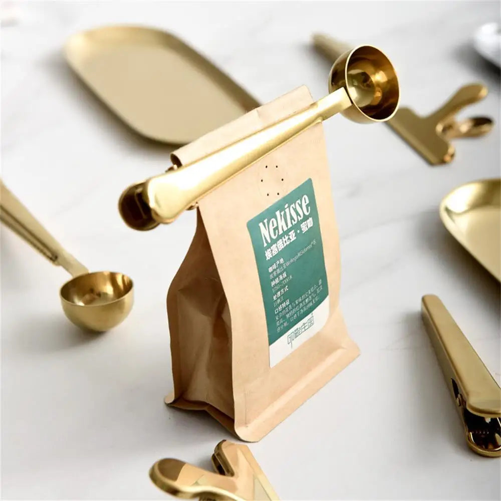 2-In-1 Coffee Scoop Stainless Steel Coffee Powder Measuring Scoop with Sealing Clip Tea Milk Powder Scoop Coffee Accessories