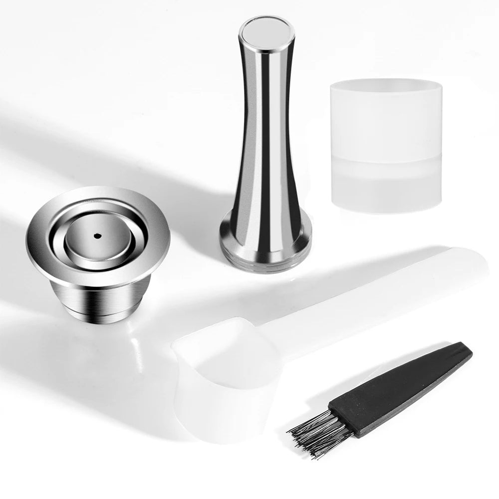 Reusable Coffee Capsule for Nespresso Stainless Steel Espresso Cups Refillable Coffee Pods Capsule with Tamper Dosing Ring