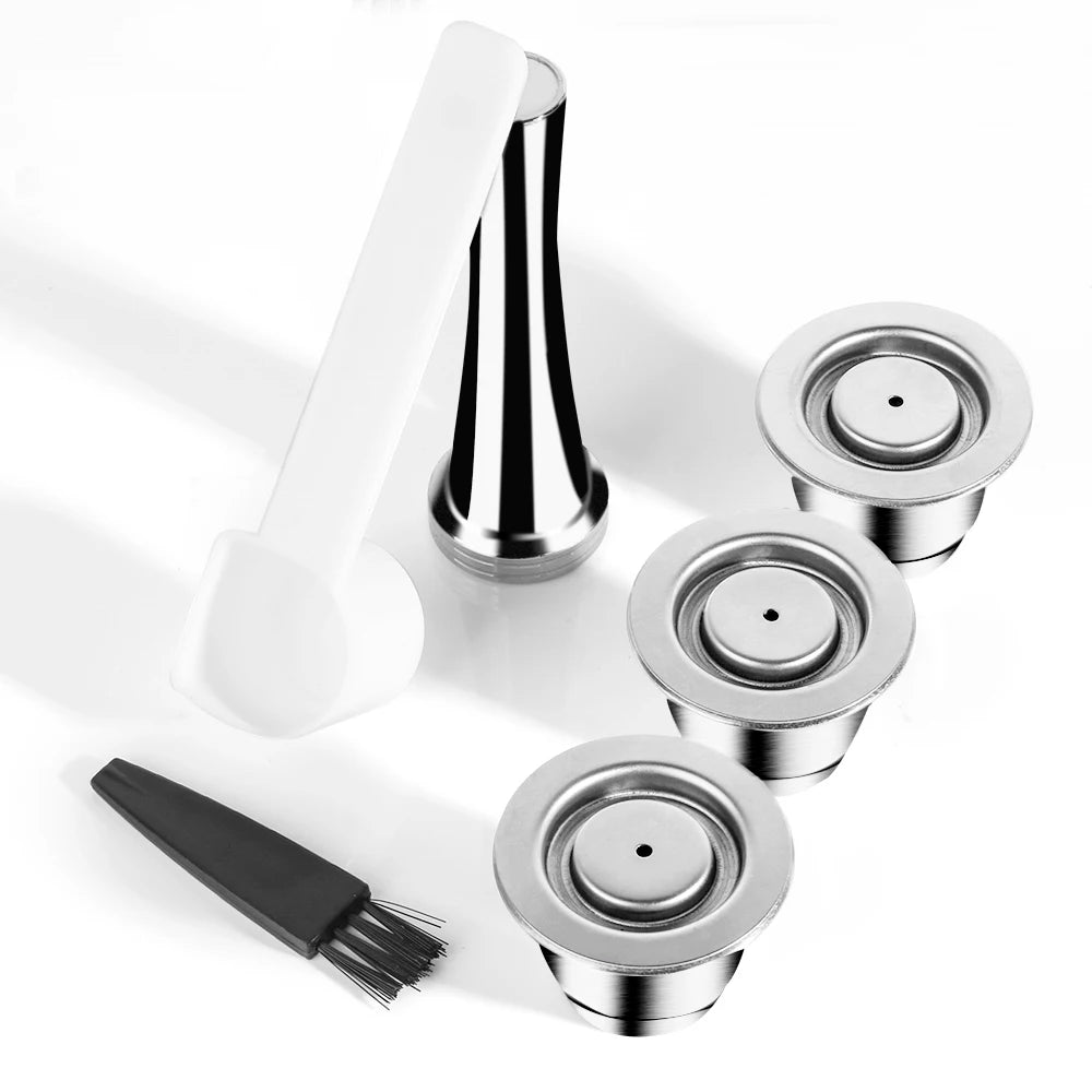 Reusable Coffee Capsule for Nespresso Stainless Steel Espresso Cups Refillable Coffee Pods Capsule with Tamper Dosing Ring
